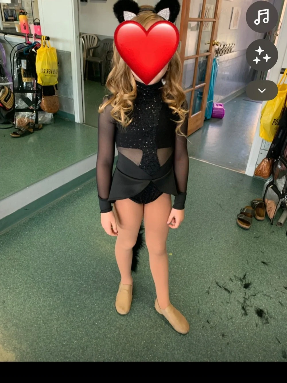 Weissman Black Cat Themed Dance leotard with flared skirt. Sequined front.